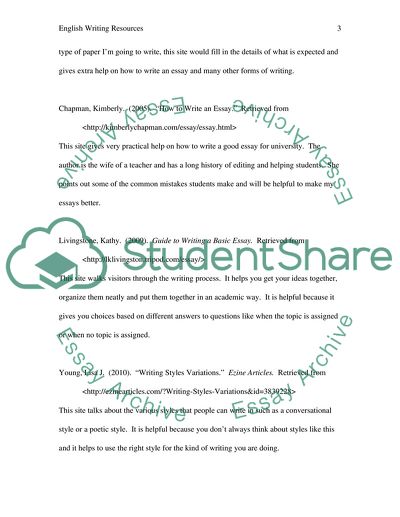 Resources regarding English 1 writing