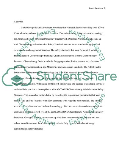 Chemotherapy as a Risk Treatment Procedure