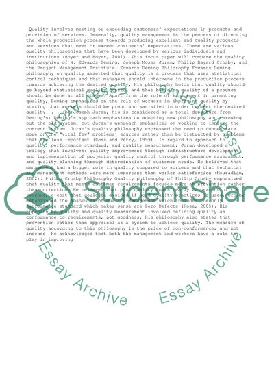 Comparison of Quality Philosophies