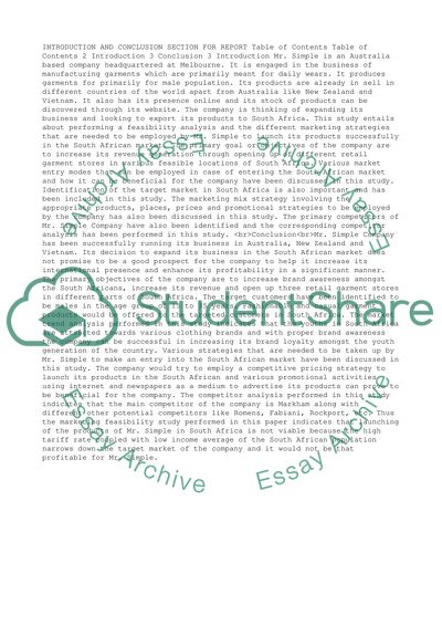 Introduction and conclusion section for report