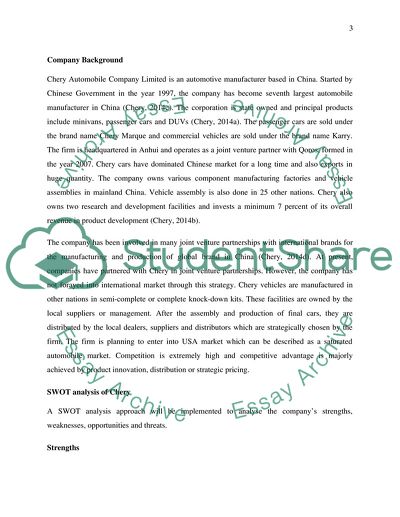 Market Entry Options - Chery Cars China