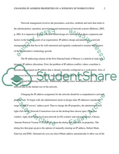 Changing IP Address Properties on a Windows XP Workstation