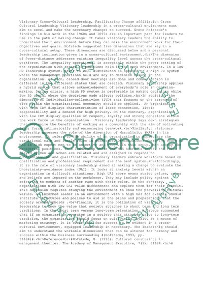 VISIONARY LEADERSHIP, CROSS-CULTURAL LEADERSHIP, FACILITATING CHANGE