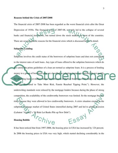 Effects of Financial Crisis on the World Economy