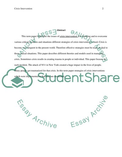 The Issues of Crisis Intervention