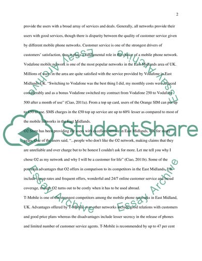 User Satisfaction about Mobile Phone Network in the East Midland Area of the UK