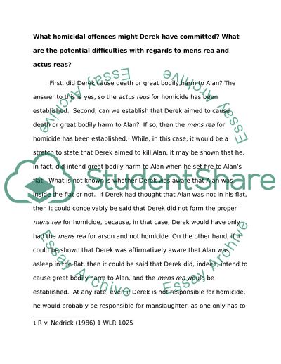 Criminal Law - The Mens Rea in the Case of Homicide, Arson, and Battery