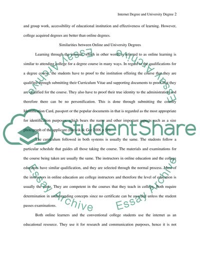 Internet degree and universitey degree