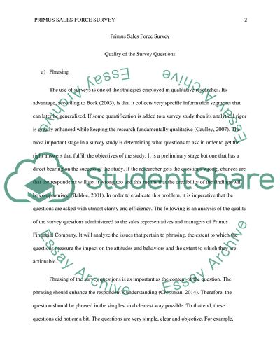 Primus Sales Force Survey