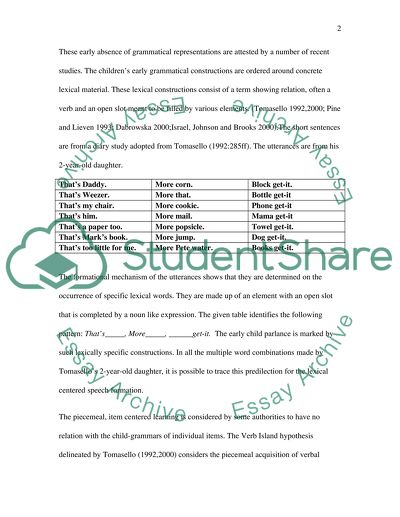 Critically evaluate the claim that childrens early grammars are based around lexically specific schemas