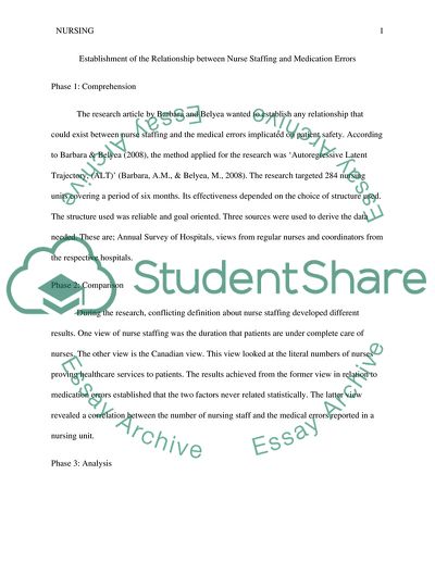 Analysis of Relationship between Nurse Staffing and Medication Errors Article by A.M. Barbara
