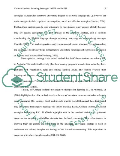 Chinese students learning strategies in EFL and in ESL