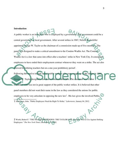 Taylors Law and the Right to Strike by Public Workers