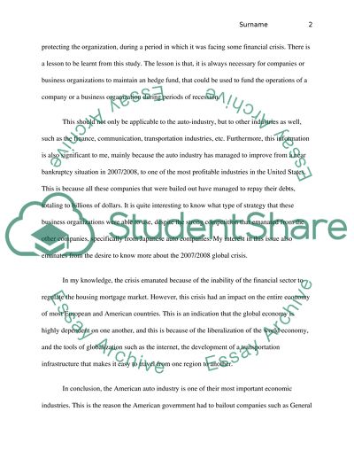 One Economics asepct of the auto industry