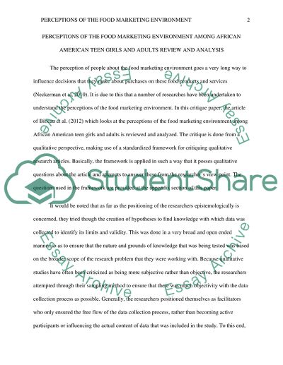 Perception of the Food Marketing Environment among African Teen Girls and Adults