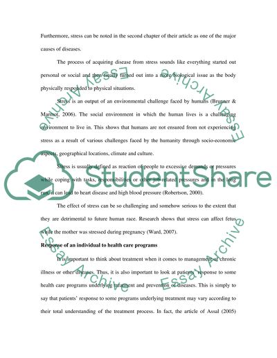 The Health of Individual Is Due to the Social Environment They Inhabit