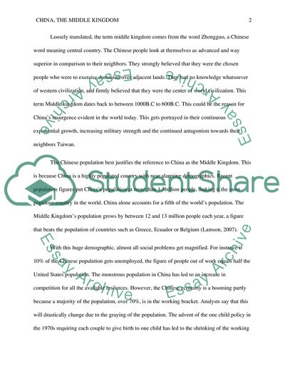 Discuss China in terms of being the Middle Kingdom, population growth issues, and industrialization