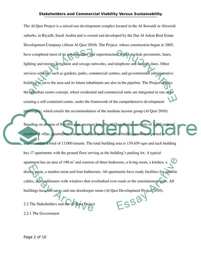 Stakeholders and Commercial Viability versus Sustainability: The Al Qasr Project