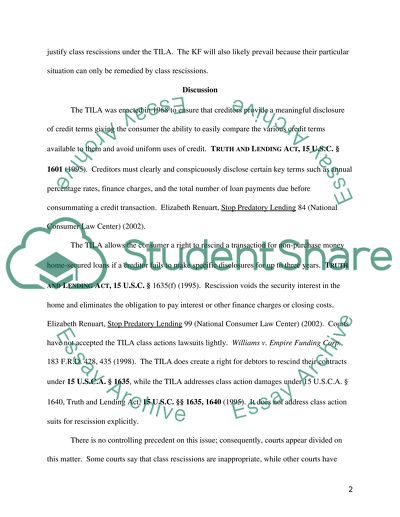 Trade and Lending Act Violation Class Rescission