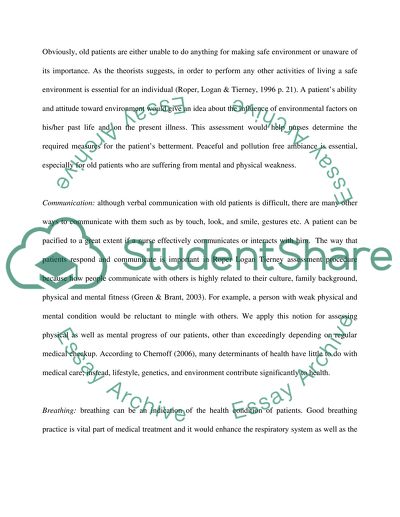 Analyse and evaluate the use of the Roper Logan Tierney assessment tool in your current practice