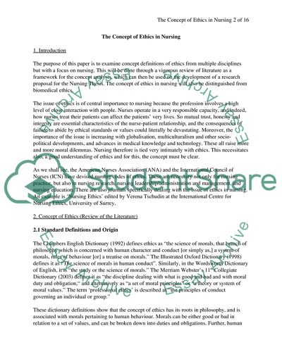 The Concept of Ethics in Nursing