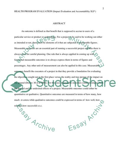 HEALTH PROGRAM EVALUATION (Impact Evaluation and Accountability SLP 4)