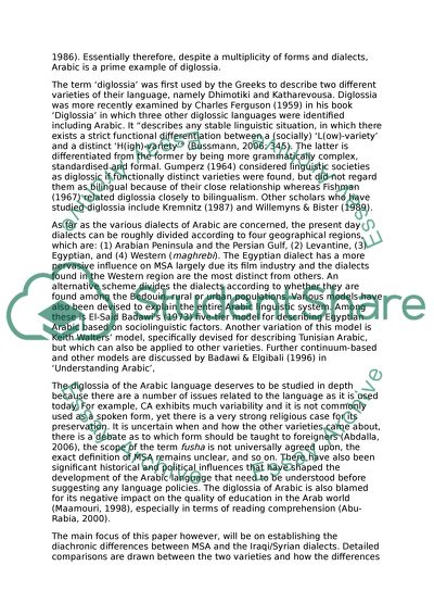 Diglossia of the Arabic Language