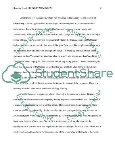 3 concepts about sociology in the narrative Living in McMinden