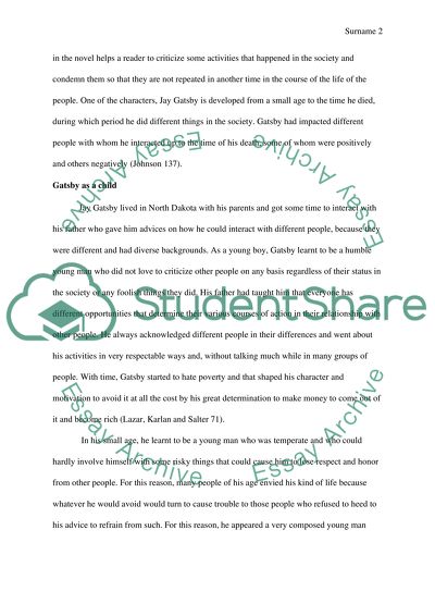 Analysis of the Character Gatsby Through the Activities He Did