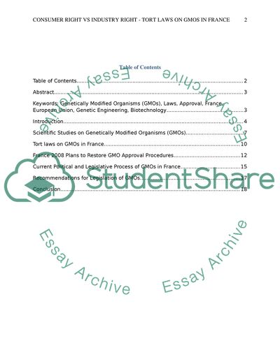 Consumer right vs industry right - Tort laws on GMOs in France