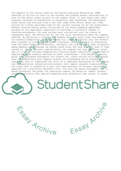 ILWU vs. PMA Negotiations Negative Impact on Retail Sales