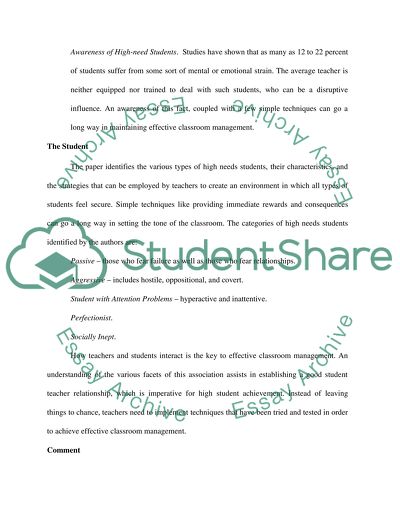 effective classroom management essay