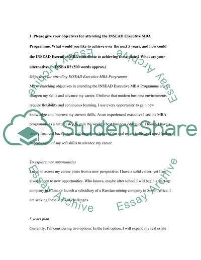 insead mba essay examples