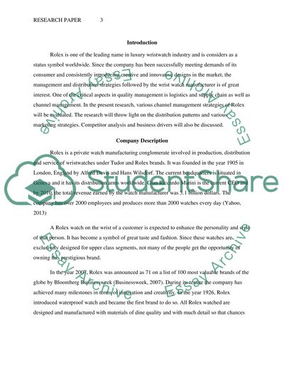 The Channel Market, Competition, and Distributions Patterns of Rolex Company
