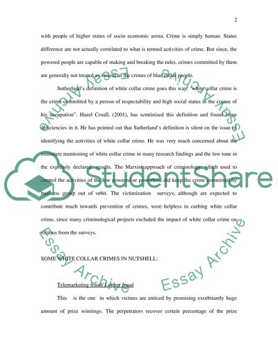 Discuss the definitions and characteristics of White Collar Crime