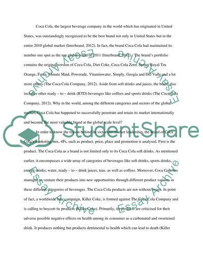 Market Analysis of Coca Cola as a Global Brand