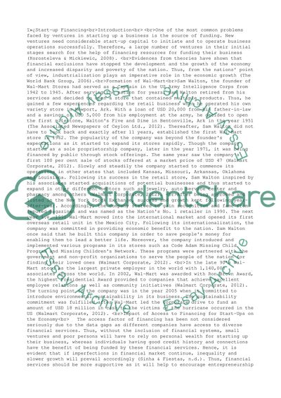 Wal-Marts Financing on the Stage of Start-Up and Today