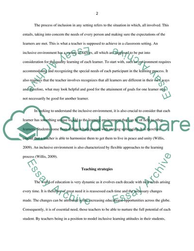 Inclusion and the Inclusive Learning Environment