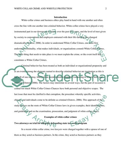 White Collar Crime and Whistle Protection in the USA