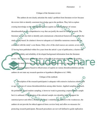 Analysis of Low-Dose Aspirin for Preventing Recurrent Venous Thromboembolism Article by Brighton