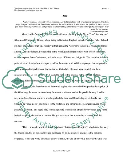 Create a thesis concerning the use of point of view in haddons curious incident of a dog at night time and show how the point of view functions in the text