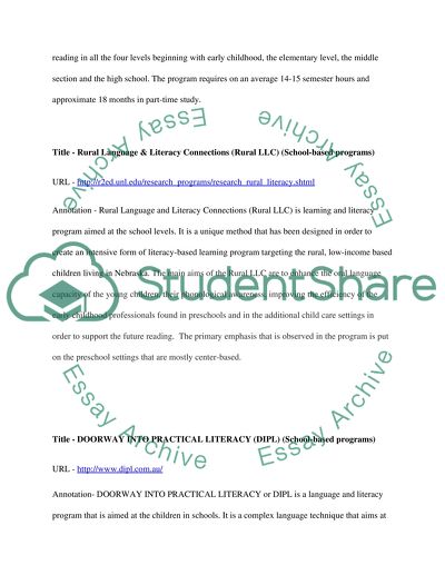 Compilation of Online Resources on Language and Literacy Programs