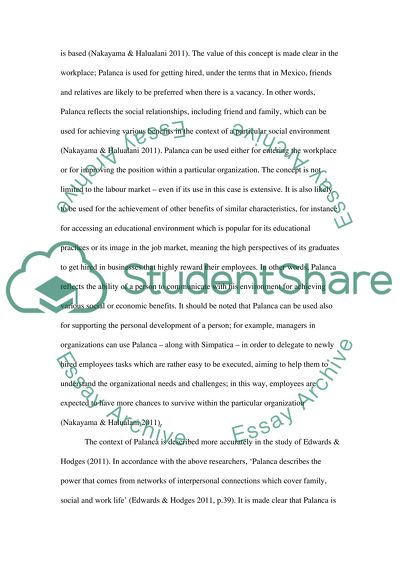 Communication studies paper about communication dimension in Mexican Culture. (palanca and simpatica)