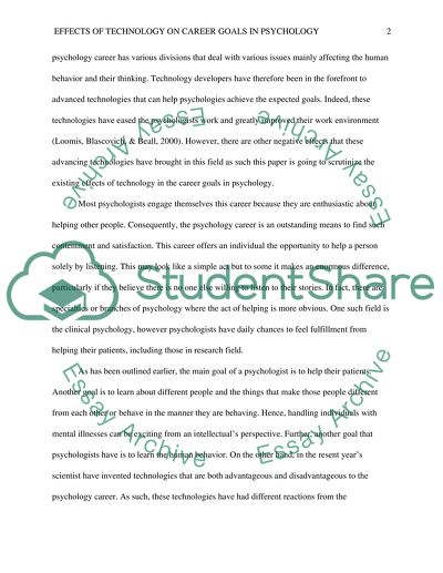 Effects of Technology on Career Goals in Psychology