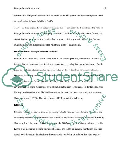 Determinants, Benefits and the Risks of Foreign Direct Investment for Developing Countries