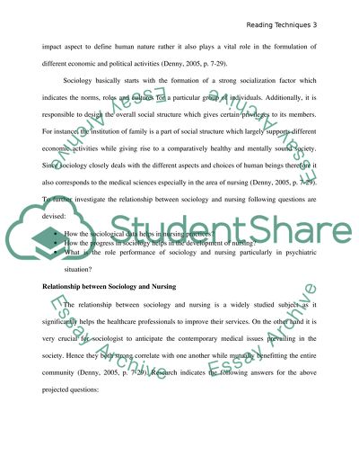 Analyzing Reading Techniques, Relationship between Sociology and Nursing