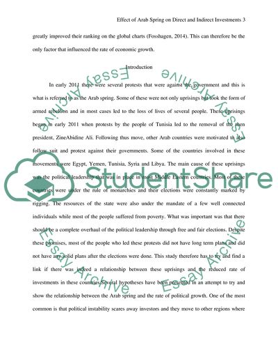 Effect of Arab Spring on Direct and Indirect Investments