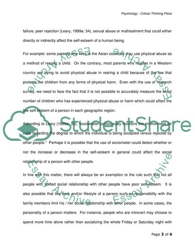 Psychology - Critical Thinking Piece