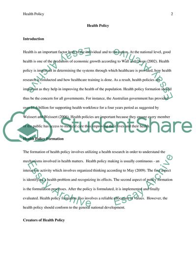 Health Policy Formation