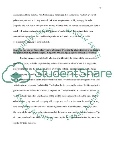 Assignment 2: Business Financing and the Capital Structure
